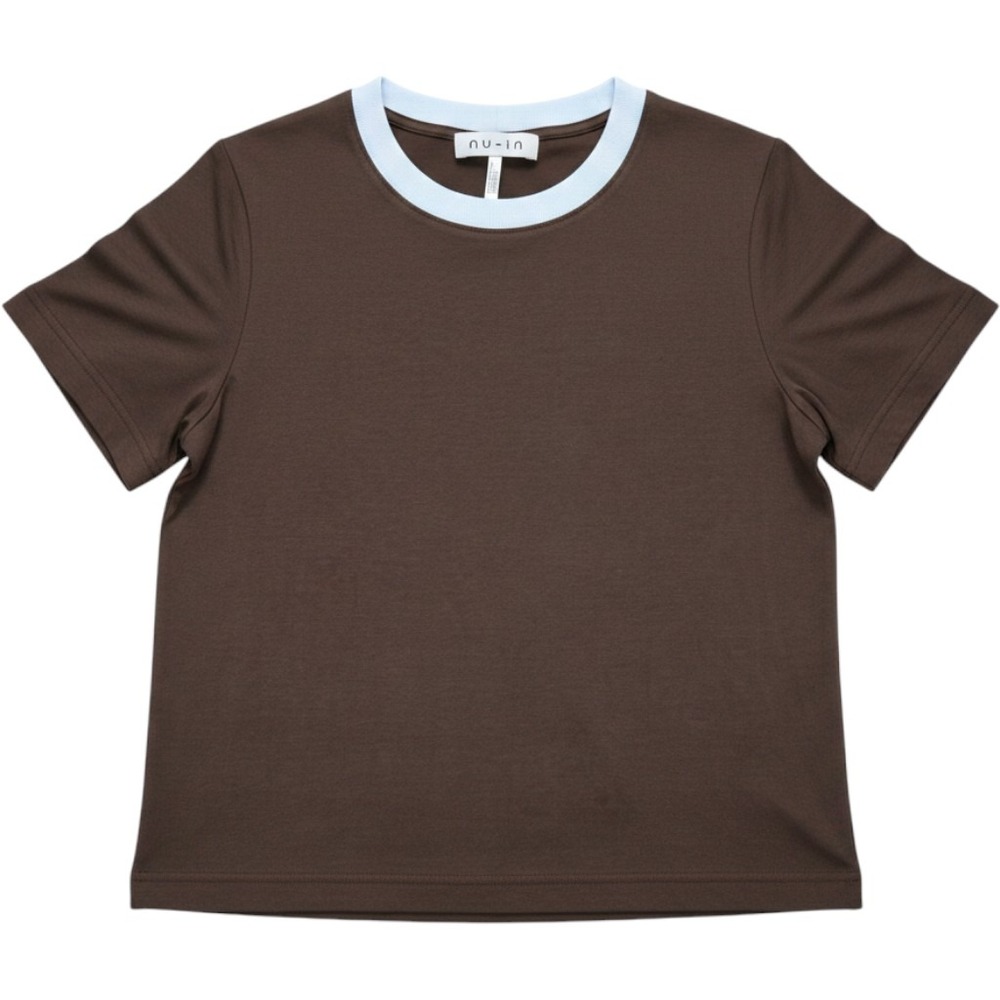 nu-in Ringer T-Shirt Womens XL‎ Brown New Short Sleeve Contrast Neck 688296